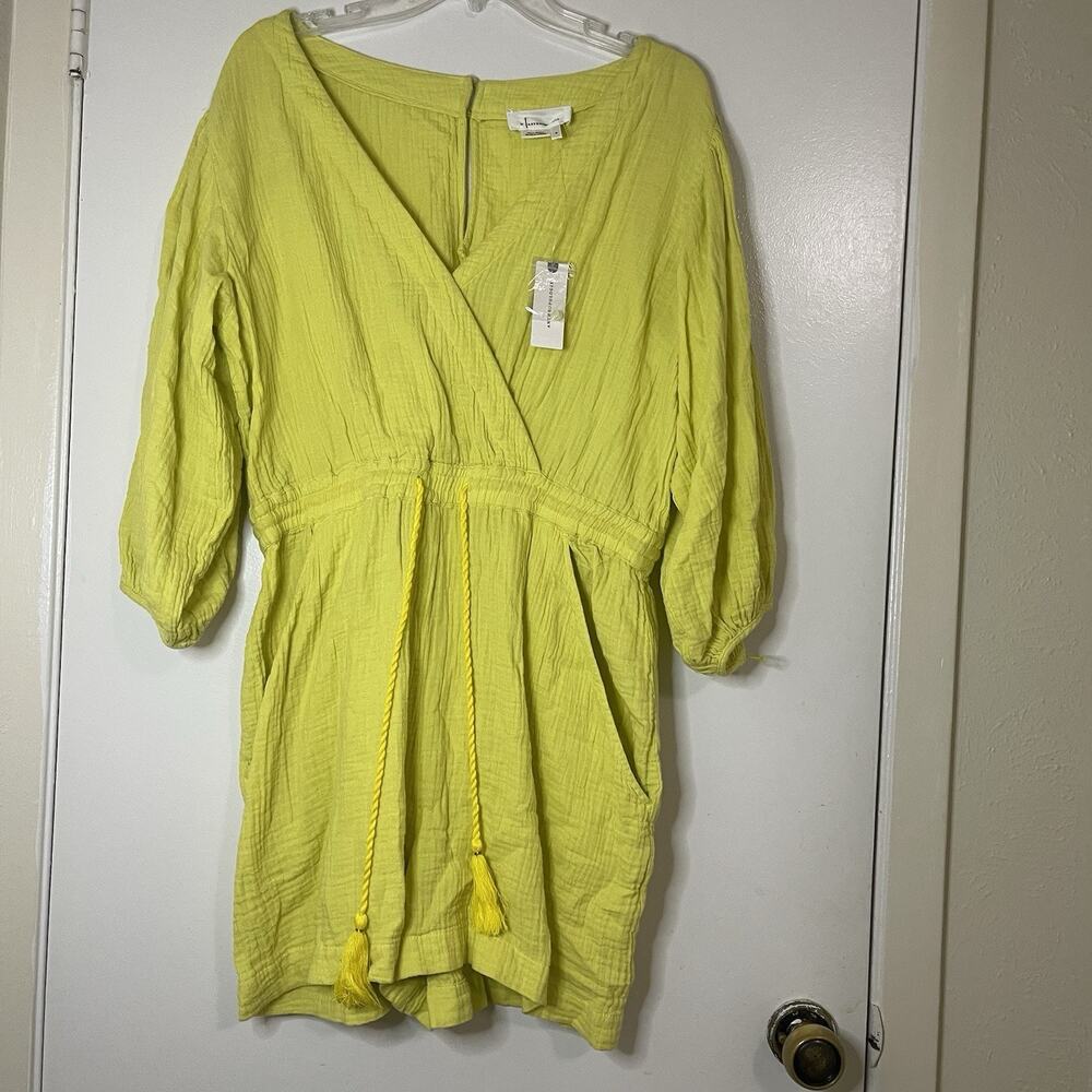 NEW! Anthropologie Yellow gauze cotton drawstring romper size medium $128